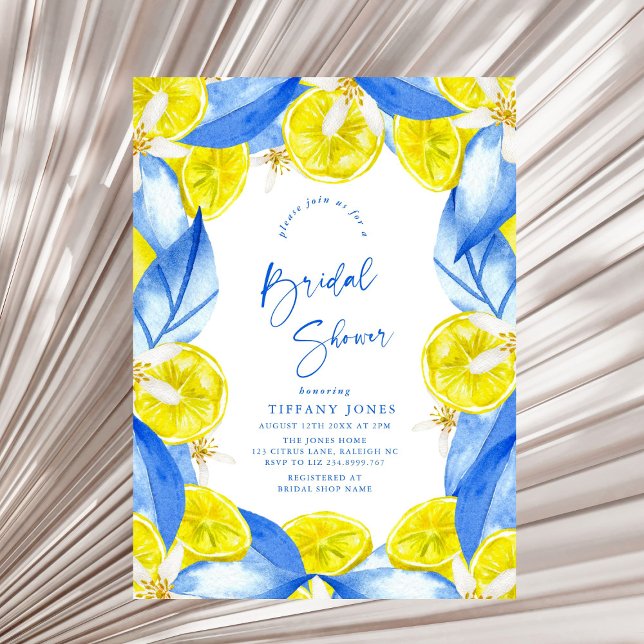 Invitación Mediterranean Blue Yellow Lemons Bridal Shower (Subido por el creador)