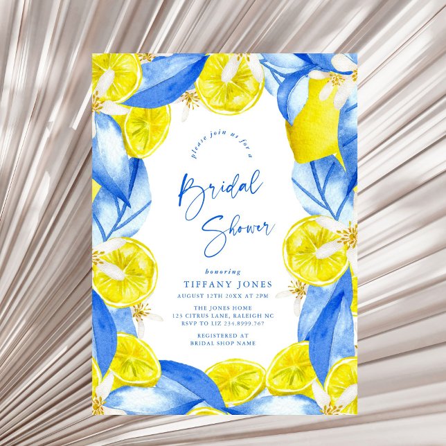 Invitación Mediterranean Blue Yellow Lemons Bridal Shower (Subido por el creador)