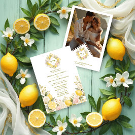 Invitación Mediterranean Flowers and Lemons Wedding Photo