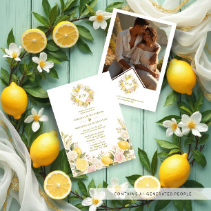 Invitación Mediterranean Flowers and Lemons Wedding Photo