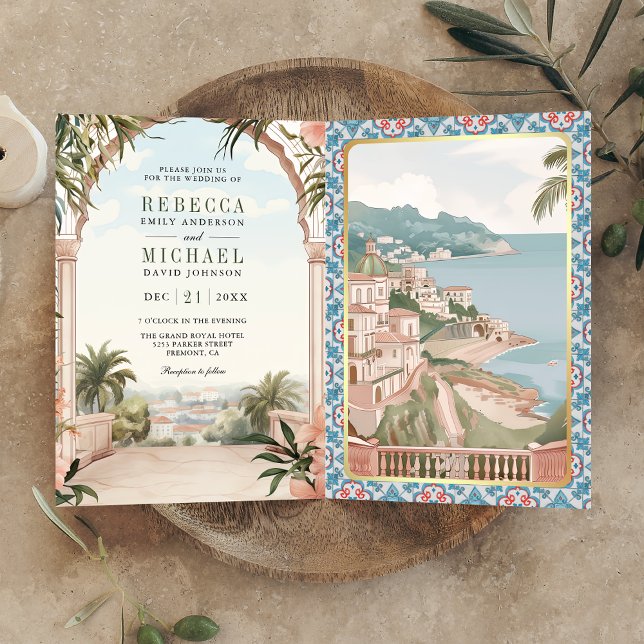 Invitación Mediterranean Italian Amalfi Coast QR Code Wedding (Subido por el creador)
