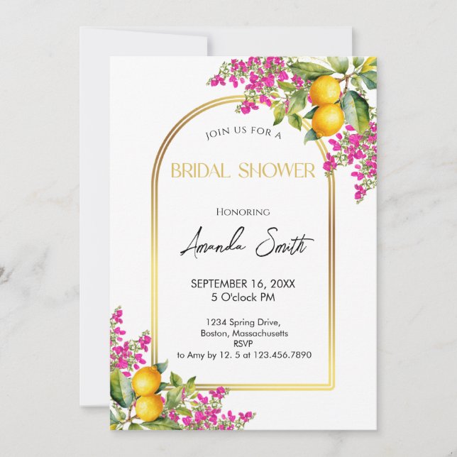 Invitación Mediterranean Lemon Bridal Shower (Anverso)