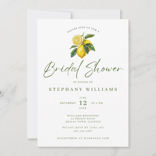 Invitación Mediterranean Lemon Theme Bridal Invitation (Anverso)
