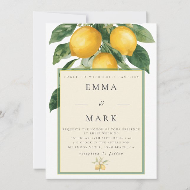 Invitación Mediterranean Lemon with QR Code | White (Anverso)