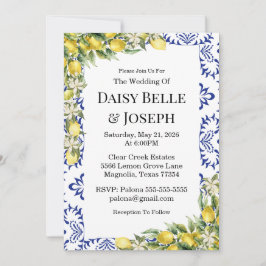 Invitación Mediterranean Lemons Blue Mosaic Tile Wedding