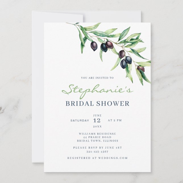 Invitación Mediterranean Olive Bridal Shower Invitation (Anverso)