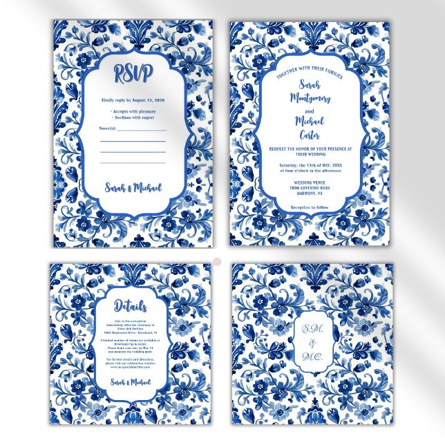 Invitación Mediterranean Portuguese Blue Tile Custom (historic art,vintage,handpainted,blue,azulejos,portuguese,azulejos tiles,lisbon,mediterrane)