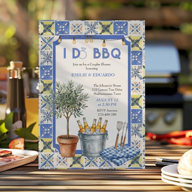 Invitación Mediterranean Tile I Do BBQ Parejas Despedida de S (I DO BBQ Mediterranean themed Couples Wedding Shower Invitation by Darling & May)