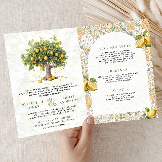 Invitación Mediterranean Tile Lemon Tree All in One Wedding (Subido por el creador)