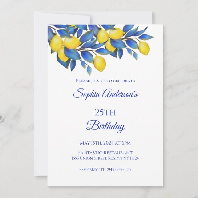 Invitación Mediterráneo-Lemones- Cumpleaños (Anverso)