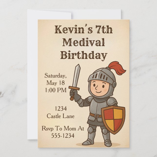 Invitación Medival Knight Birthday (Anverso)