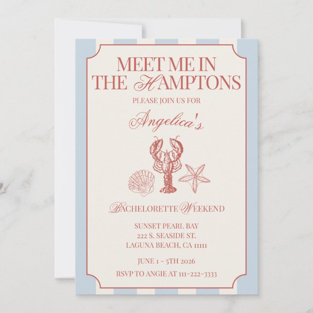 Invitación Meet Me In The Hamptons Bachelorette Itinerary and (Anverso)