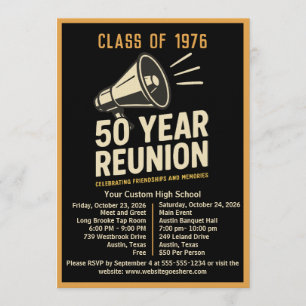 Invitación Megáfono Retro en Negrita Reunión de Secundaria de
