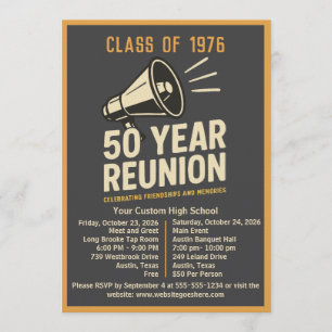 Invitación Megáfono Retro en Negrita Reunión de Secundaria de