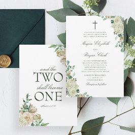 Invitación Megan White Roses Greenery Boda cristiana