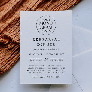 Invitación MEGHAN Monograma Black White Boho Ensayo Cena