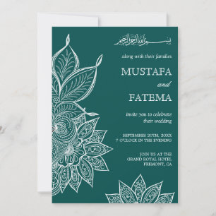 Invitación Mehendi Henna Verde Mar Islámico Boda