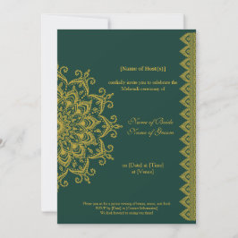 Invitación Mehendi indio de oro metálico de personalizable