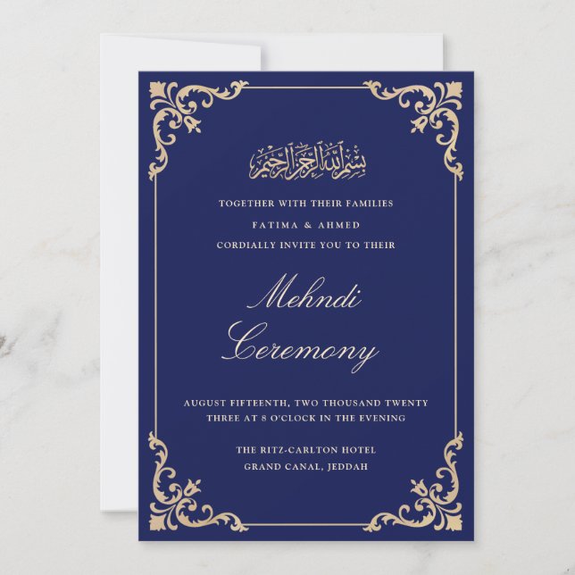 Invitación Mehndi Blue Islamic Muslim Boda (Anverso)
