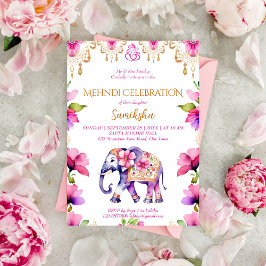 Invitación Mehndi boda indio elefante de oro rosa