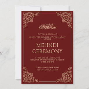 Invitación Mehndi Burgundy Boda Musulmana Roja