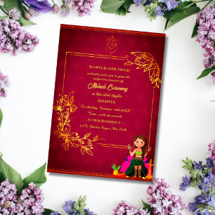 Invitación Mehndi Ceremony Indio Elemento Dorado Ganesh