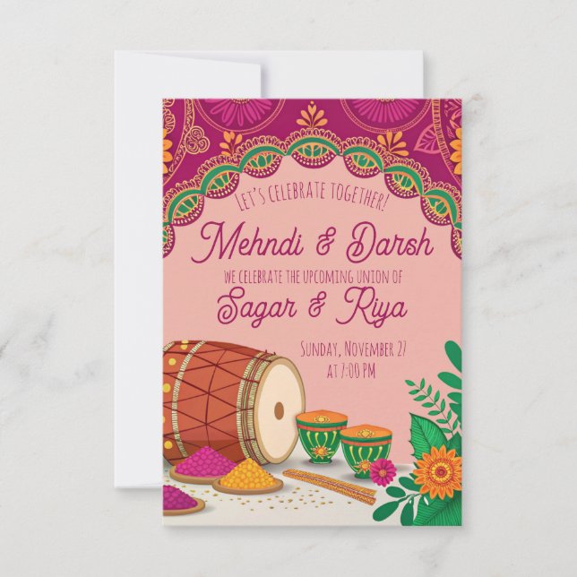 Invitación Mehndi Dholki  (Anverso)