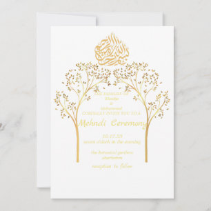 Invitación Mehndi Floral elegante boda musulmán BLANCO