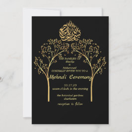 Invitación Mehndi Floral elegante boda musulmán NEGRO