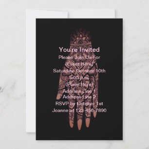 Invitación Mehndi Hand Tattoo Art Black Design Fiesta