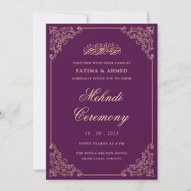Invitación Mehndi Henna Boda musulmán islámico (Anverso)