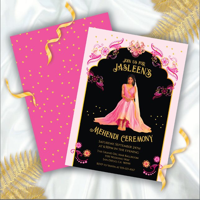 Invitación Mehndi Henna Fiesta nocturno Oro rosado (Subido por el creador)