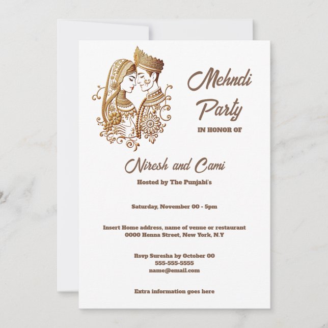 Invitación Mehndi Henna novia novio pareja simple (Anverso)