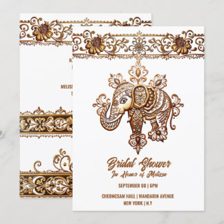 Invitación Mehndi hindi elephant henna lotus frame