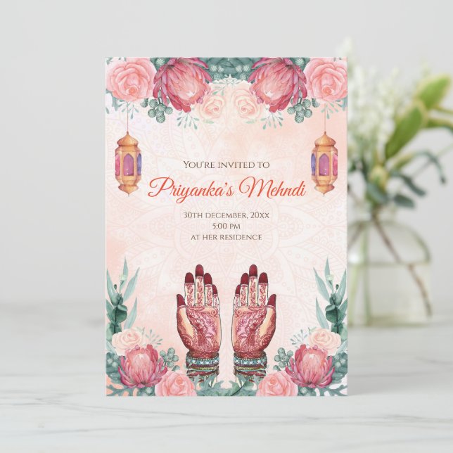 Invitación Mehndi invita y Henna Fiesta invita a Mehndi fiest (Anverso de pie)