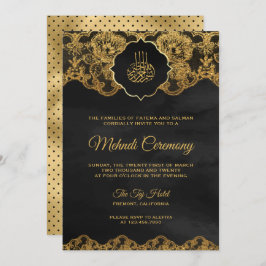 Invitación Mehndi islámico en el Relieve metalizado dorado gr