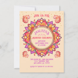 Invitación Mehndi Mandala Fiesta nocturno Oro rosado