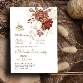 Invitación Mehndi musulmán de oro ruso floral de color blanco
