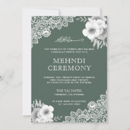 Invitación Mehndi musulmán islámico elegante de flor verde