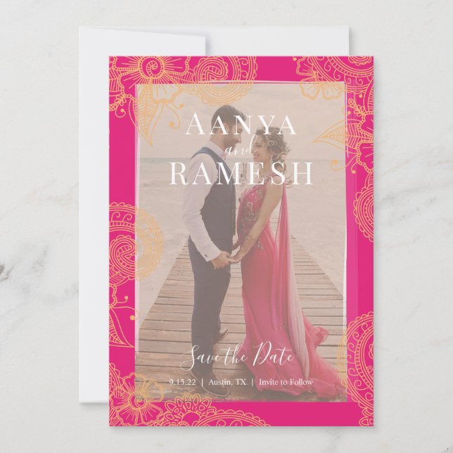 Invitación Mehndi Photo Wedding Salva la fecha (Anverso)