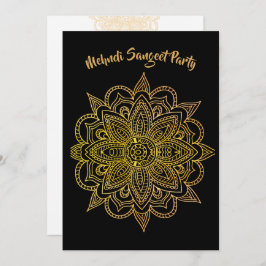 Invitación Mehndi Sangeet Black Gold Henna Fiesta