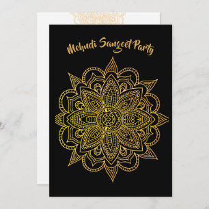 Invitación Mehndi Sangeet Black Gold Henna Fiesta