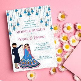 Invitación Mehndi sangeet invita a bailar una linda pareja in