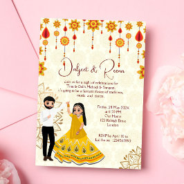 Invitación Mehndi sangeet invita a bailar una linda pareja in