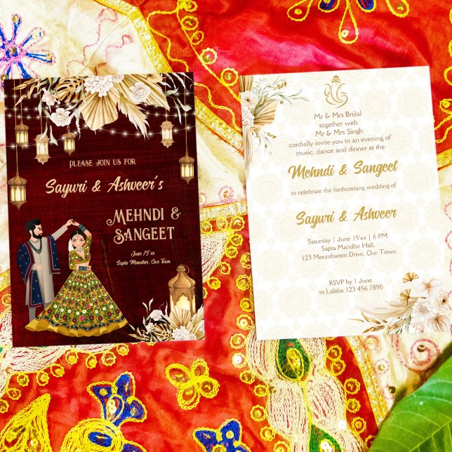 Invitación Mehndi Sangeet maroon (Subido por el creador)