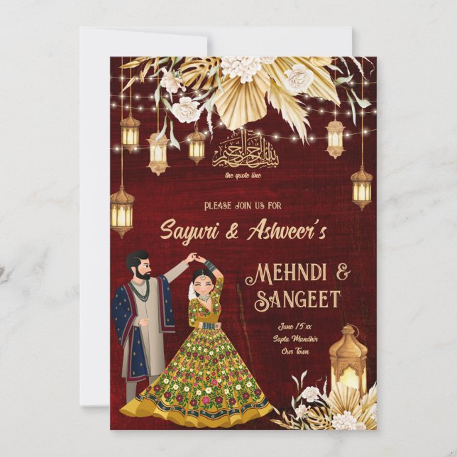 Invitación Mehndi Sangeet maroon India (Anverso)