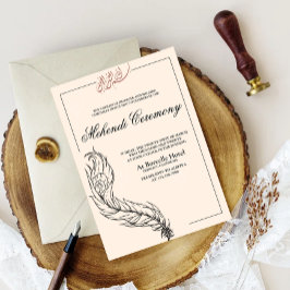 Invitación Mehndi, un pavo real dibujado a mano