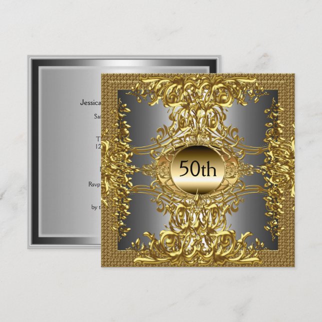 Invitación Mejor 50.ª Fiesta de Cumpleaños de Oro (Anverso / Reverso)