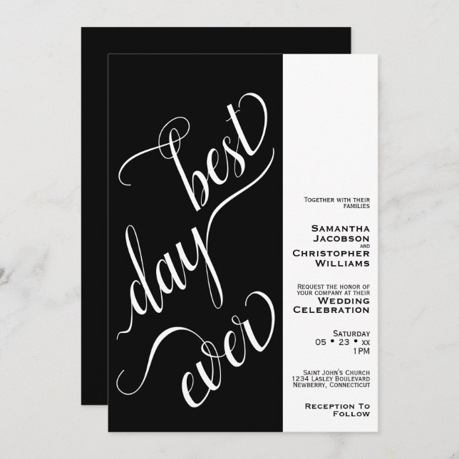 Invitación Mejor Día hasta mínimo 2 panel Boda negro (Anverso / Reverso)
