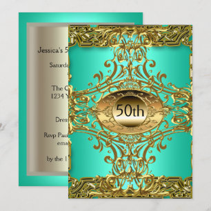 Invitación Mejor fiesta de cumpleaños 50 dorado verde teal